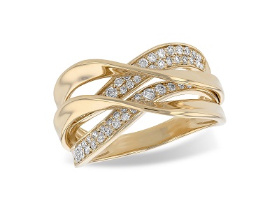 Waves ring in yellow gold with diamonds