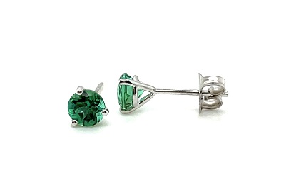 Mint Green Tourmaline Earrings 14k white gold 3-prong Martini style 5mm round