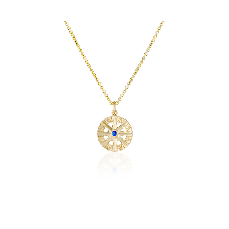 Sapphire Compass Rose Pendant in Yellow Gold C-16-P-14Y-1S