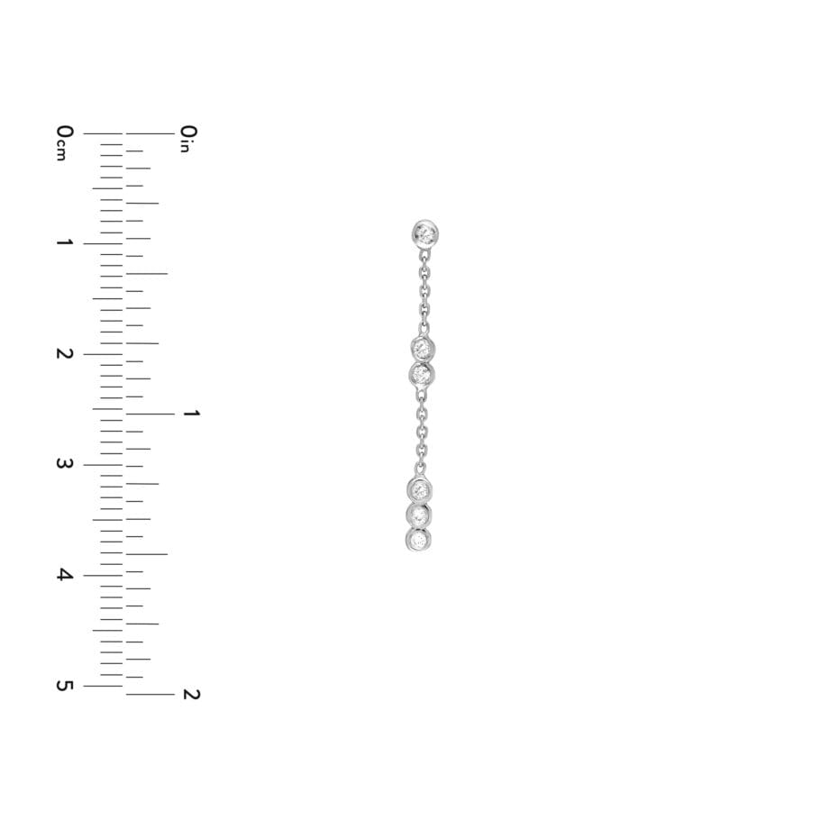 Diamond Bezel Dangle earrings 14k white gold MF033700-14B with ruler