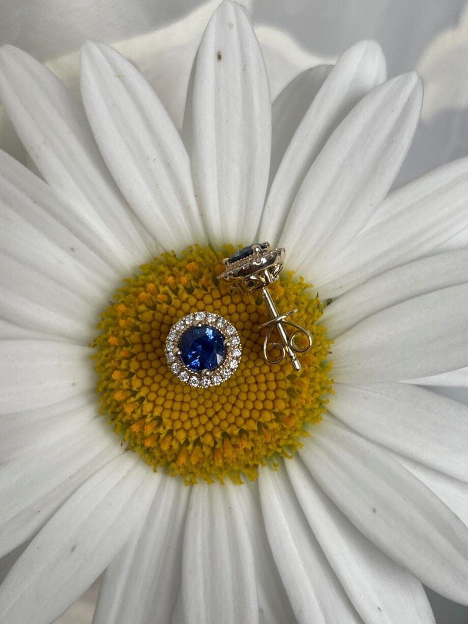 Blue Sapphire Diamond Halo Stud Earrings