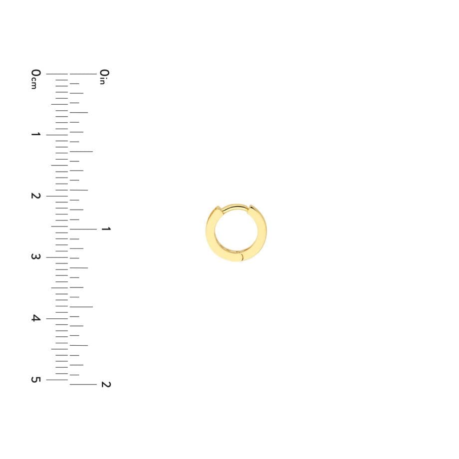 Diamond 10mm Huggie Hoops 14k yellow gold with ruler for scale