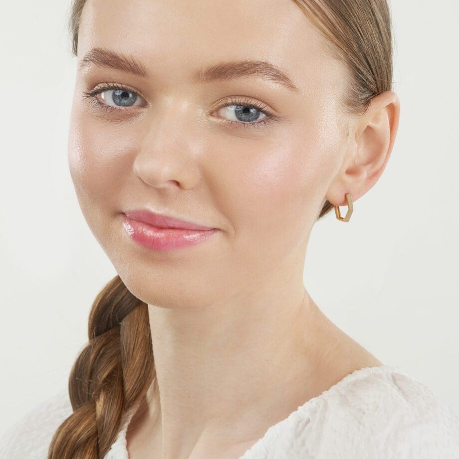 Honeycomb Huggies 14k yellow gold on model