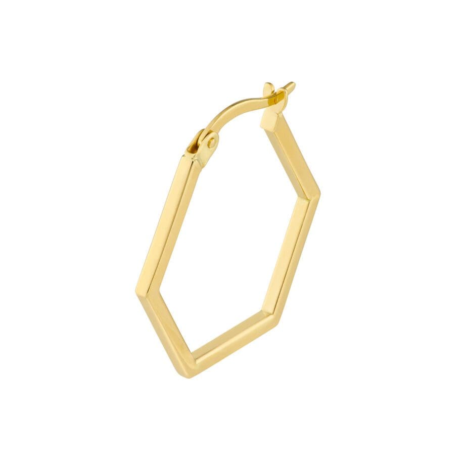 Honeycomb Hoops - Contemporary Hexagonal Earrings 14k yellow gold clasp view