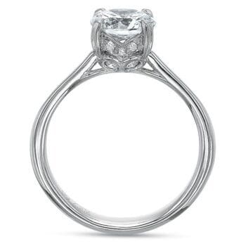 "Silk" Diamond solitaire engagement ring side view with diamond gallery