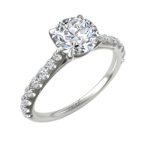 "Adelaide" Diamond Engagement Ring - 0.62ct Center Diamond, 18K White Gold, 16 Full-Cut Diamond Melees - Timeless Elegance and Romance