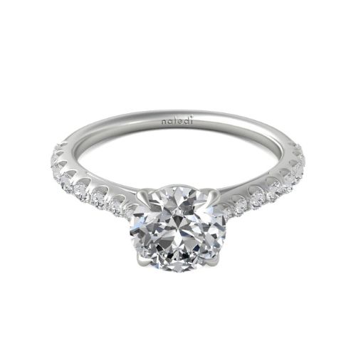 "Adelaide" Diamond Engagement Ring - 0.62ct Center Diamond, 18K White Gold, 16 Full-Cut Diamond Melees - Timeless Elegance and Romance flat lay