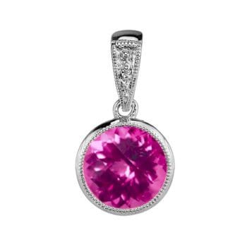 Pink Tourmaline Pendant 14k white gold bezel set with milgrain border and bail H-52751A-PPT