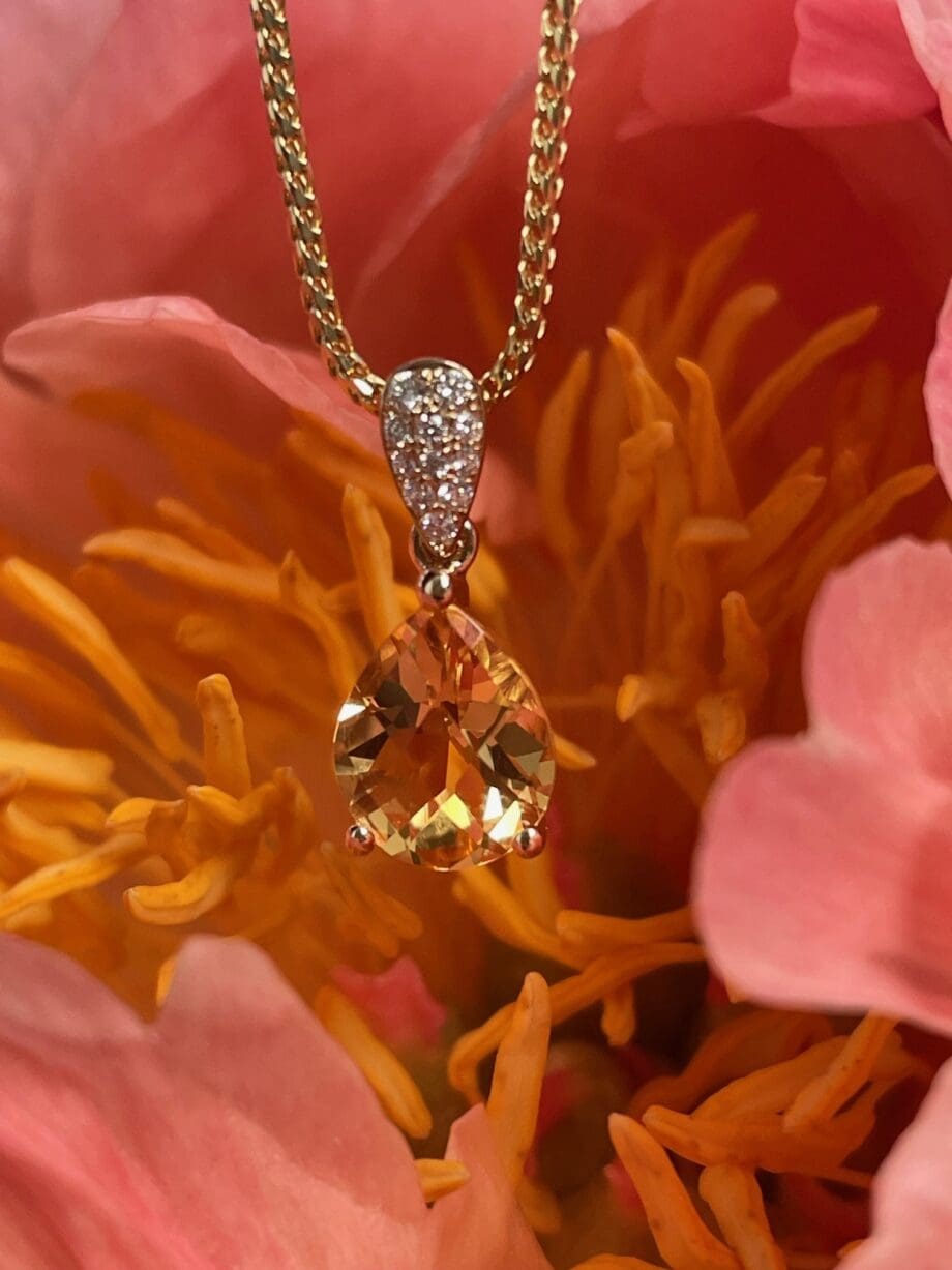 Pear Shape Citrine Pendant on Peony