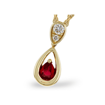 Ruby and Diamond Pendant Necklace 14k yellow gold with an 18" rope chain. N8617