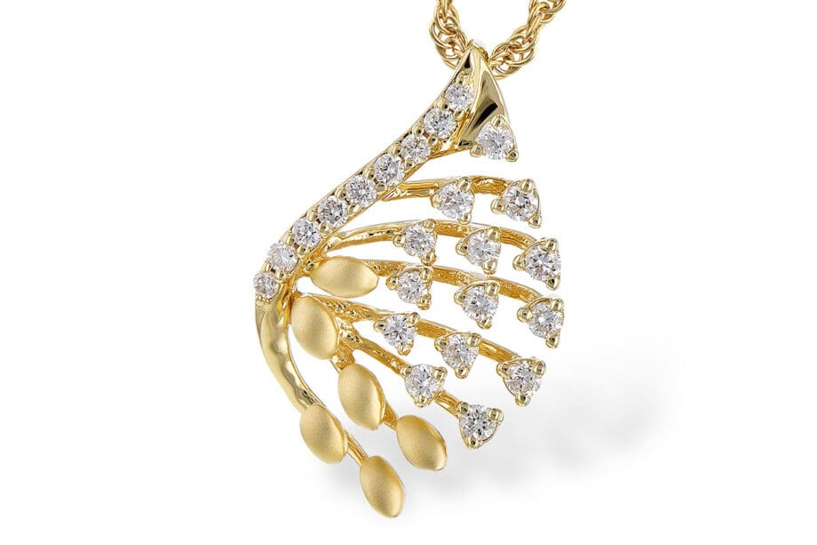 Diamond spray pendant necklace N8311 14k yellow gold with 0.14cttw