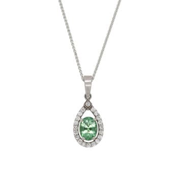 Maine tourmaline and diamond white gold pendant.