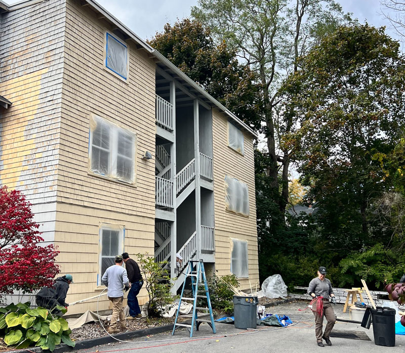 Back side of 148 Main Street Freeport maine with new shingles