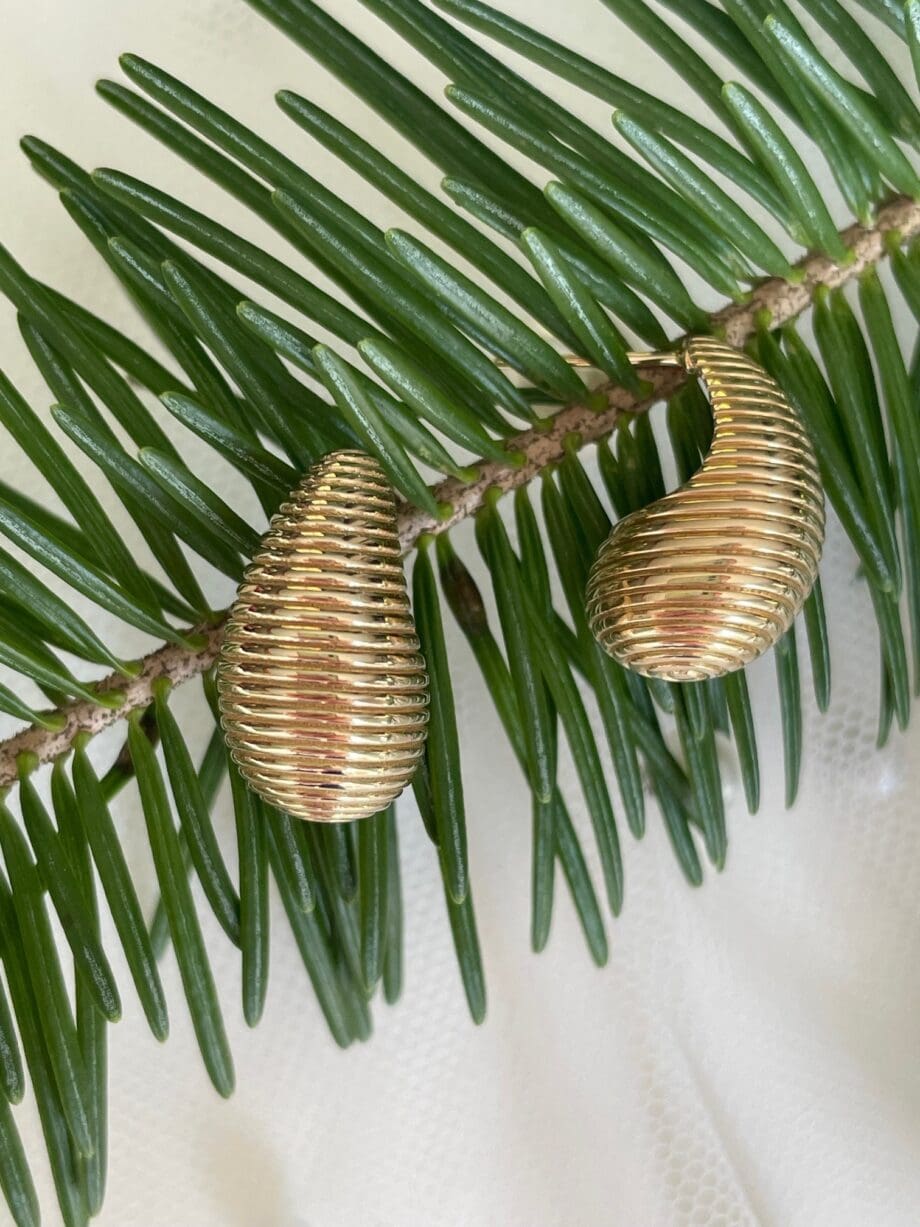 Fluted Teardrop Stud Earrings on evergreen