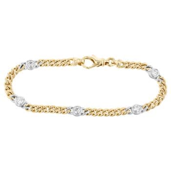 Diamond Curb Bracelet 14k yellow and white gold with 5 diamonds = 1cttw