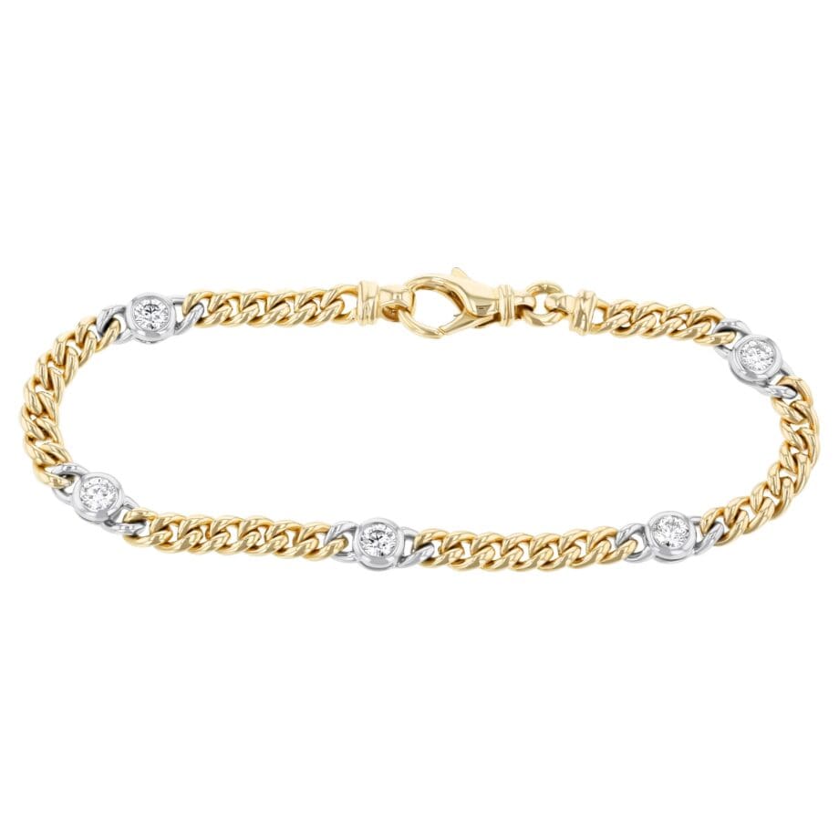 Diamond Curb Bracelet 14k yellow and white gold with 5 diamonds = 1cttw