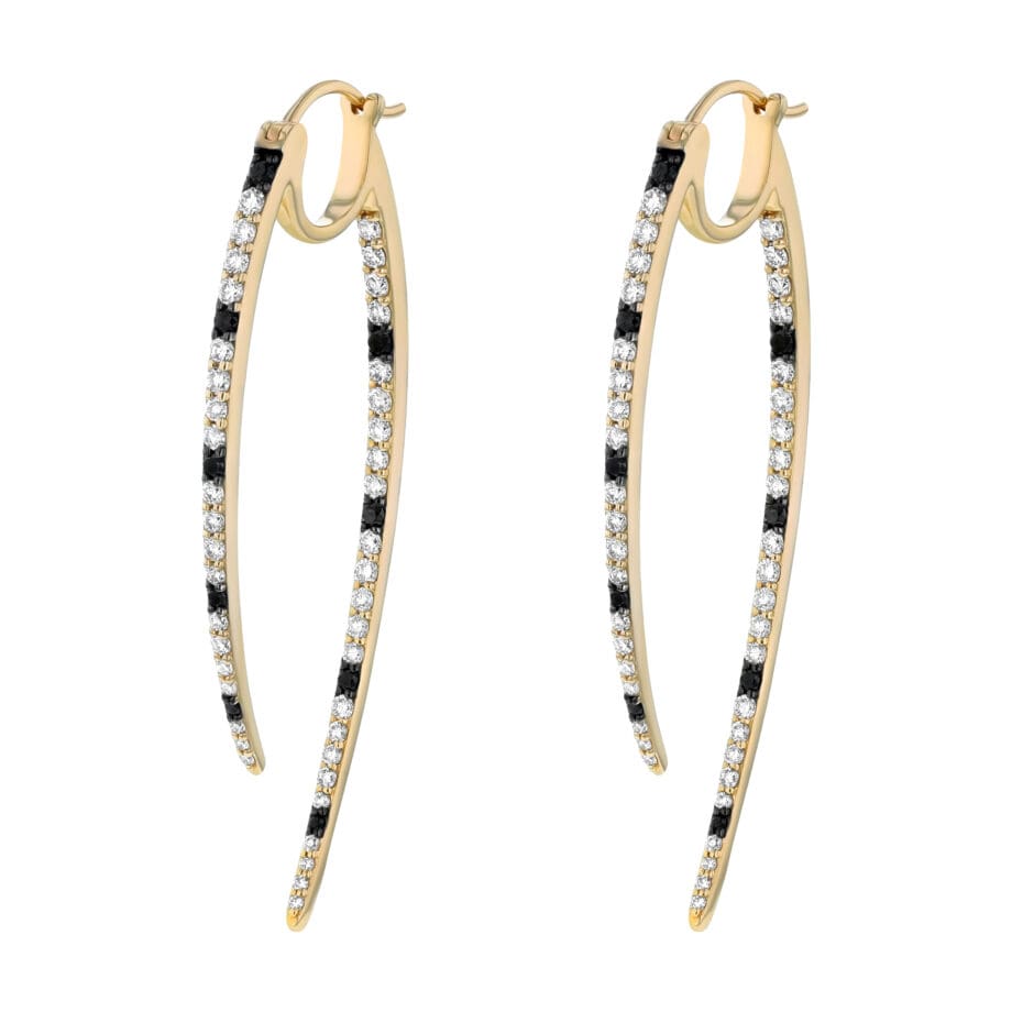 14K yellow gold dangle earrings with black and white diamonds at Brown Goldsmiths - side view