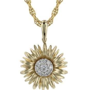 Two-Tone Diamond Pavé Flower Necklace 14k gold