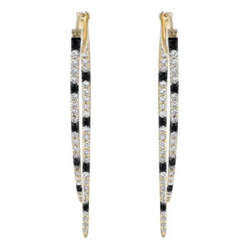 14K yellow gold dangle earrings with black and white diamonds at Brown Goldsmiths