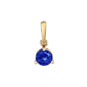 Blue Sapphire Solitaire Pendant - a brilliant 0.45ct round blue sapphire, set in classic 14K yellow gold with graceful three-prong styling.