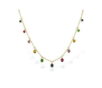 Multi-Color Sapphire & Green Garnet Necklace - 14k yellow gold