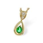 Open Teardrop Emerald & Diamond Necklace - 14k yellow gold 18" rope chain included.