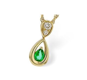 Open Teardrop Emerald & Diamond Necklace - 14k yellow gold 18" rope chain included.