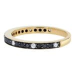 Black & White Diamond Band - Yellow gold diamond band with alternating black and white diamonds in a shared prong setting with milgrain and black rhodium detailing. inside view
