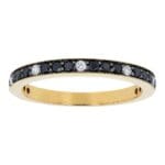 Black & White Diamond Band - Yellow gold diamond band with alternating black and white diamonds in a shared prong setting with milgrain and black rhodium detailing.