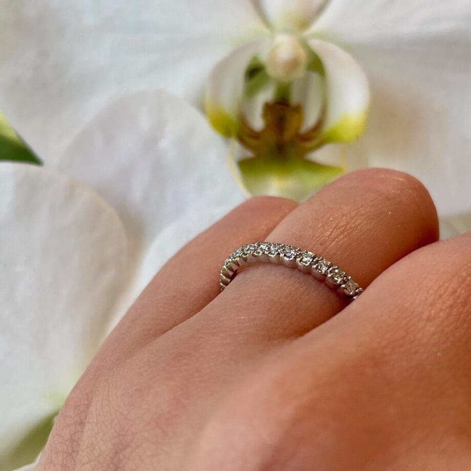 Diamond Eternity Band 14k white gold size 7 angled view