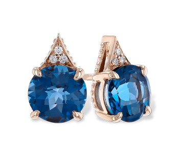 E2180 Blue Topaz Studs with Diamond Trio Accent