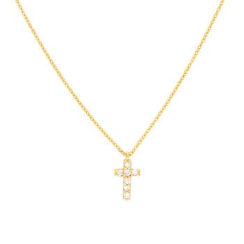Petite Diamond Cross Necklace 14k yellow gold