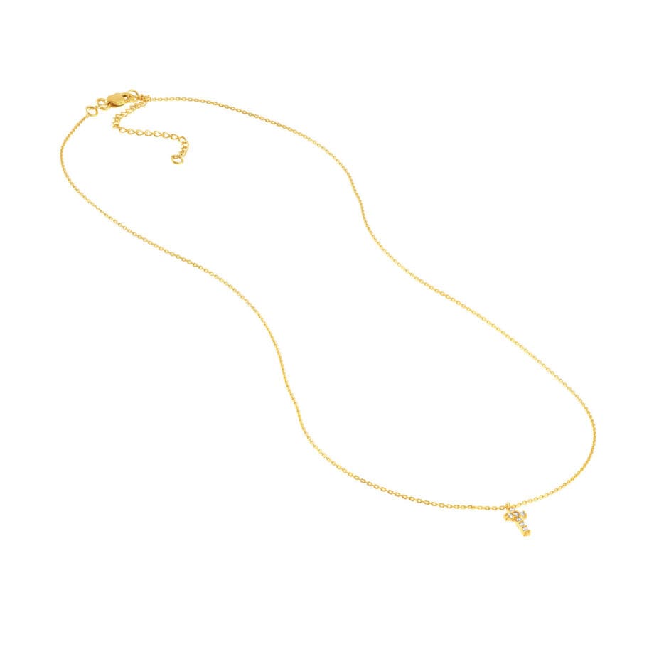 Petite Diamond Cross Necklace 14k yellow gold full length view
