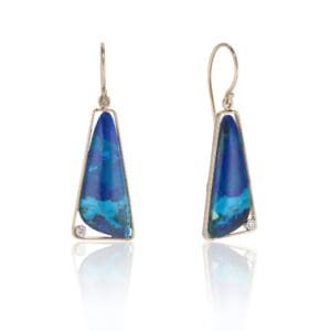 Azurite-Malachite dangle earrings with diamond accent 