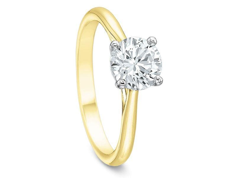 Engagement ring in 18K yellow gold and platinum featuring a 0.71ct round diamond solitaire