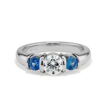 Diamond and sapphire Ridge Ring in polished platinum, size 7