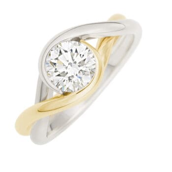 Embrace Engagement Ring in two-tone 18K yellow gold and platinum with a 0.84 carat round bezel-set diamond