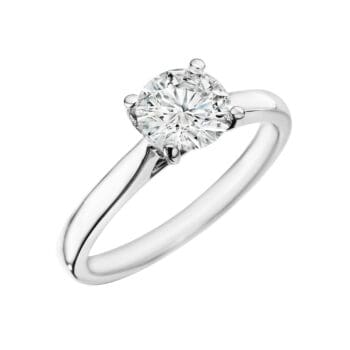 Round 0.71ct diamond solitaire engagement ring in 14K white gold with four-prong cathedral setting
