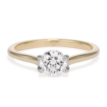 Yellow gold Viisi Engagement Ring with 0.73 carat round diamond in platinum prong setting