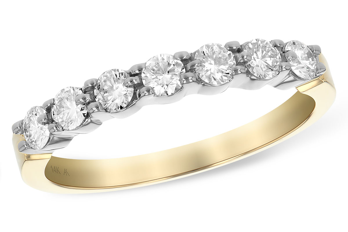 14K Two Tone 7-Stone Round Diamond Prong Set Band, Size 7