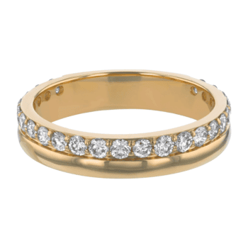 14K yellow gold ring with 0.75 carat total weight round diamonds in shared prong setting, size 7