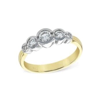 Round diamond 5-stone ring in 14K two tone gold with bezel set round diamonds