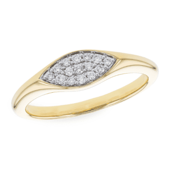 14K yellow gold marquis ring with round pavé diamonds, size 7