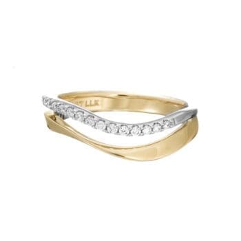 Diamond wave ring with two rows of round diamonds set in 14K two tone gold