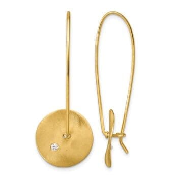 Pair of 14K yellow gold earrings with flush-set round diamonds on French wire backs