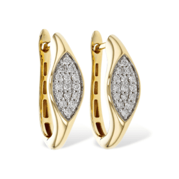 14K yellow gold small hoop earrings with pavé set round diamonds
