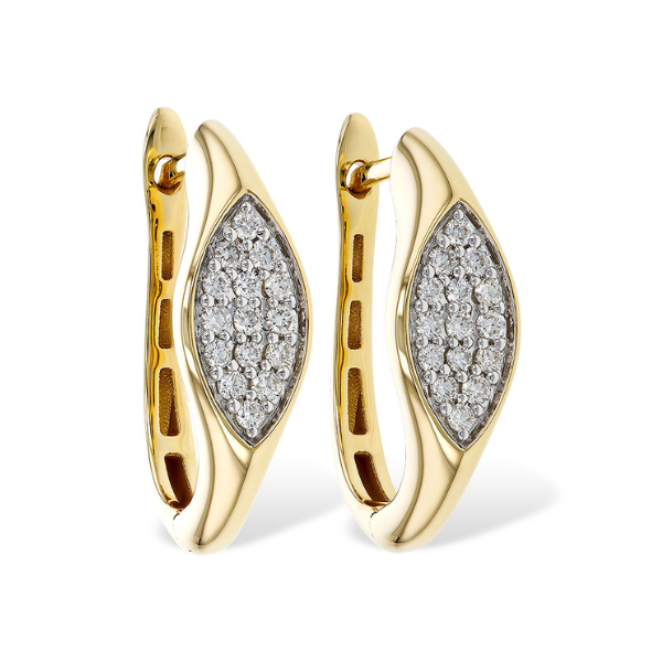 14K yellow gold small hoop earrings with pavé set round diamonds