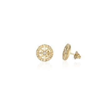 Compass Rose diamond stud earrings in 14K yellow gold with round brilliant diamonds