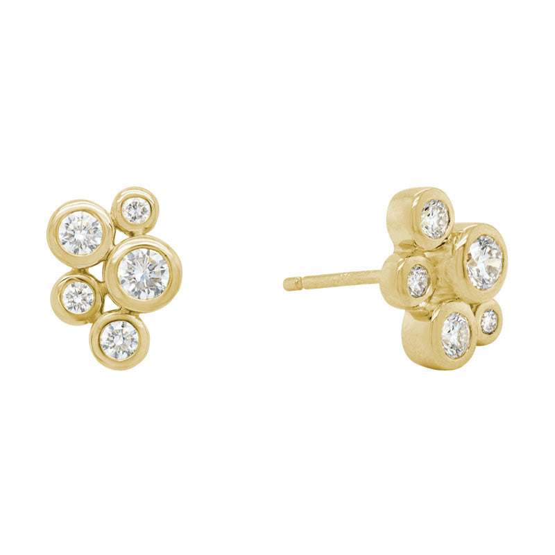 14K yellow gold round bezel diamond cluster stud earrings