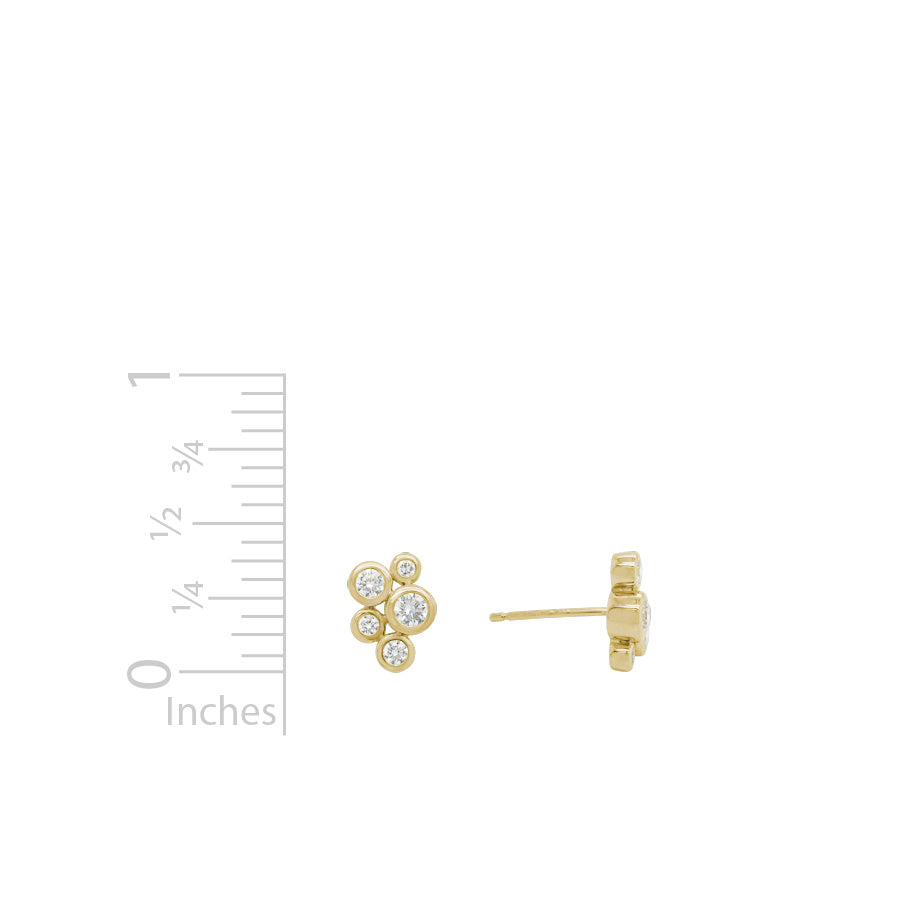 14K yellow gold round bezel diamond cluster stud earrings